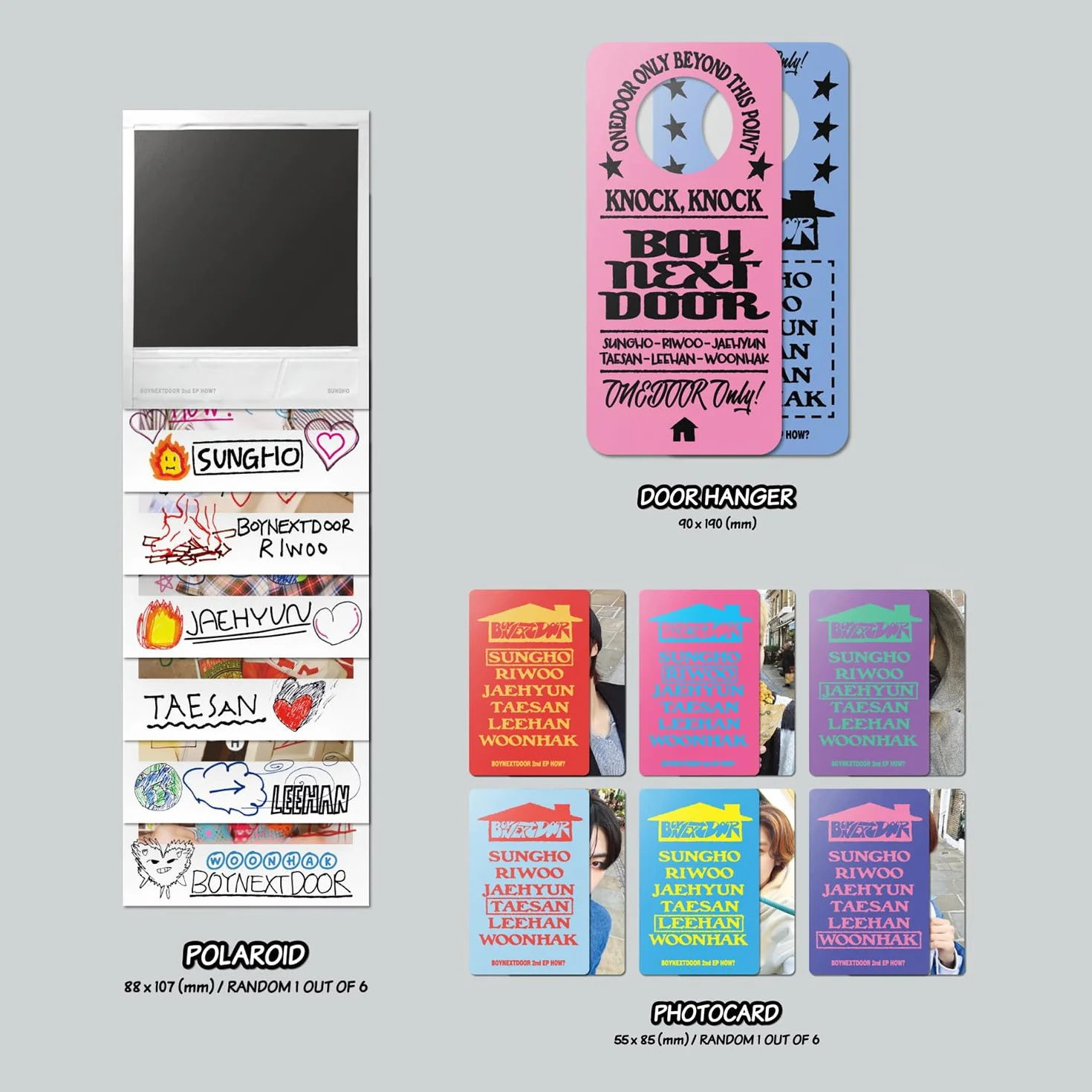 BOYNEXTDOOR - 2nd EP [HOW?] (Sticker Ver.) Sticker Book R + Polaroid + Photocard + Door Hanger + 3 Extra Photocards