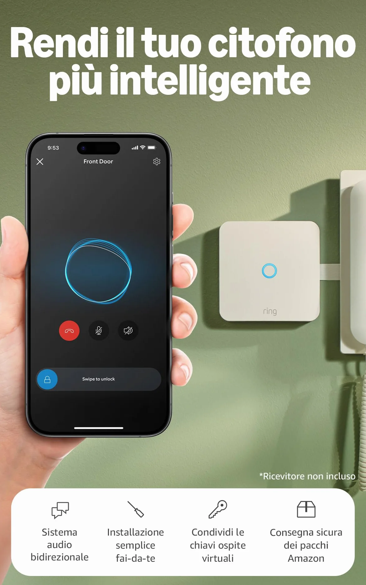 Ring Intercom Audio | Rendi il tuo citofono più intelligente | Audio in streaming, chiavi virtuali e accesso remoto | Configurazione fai-da-te
