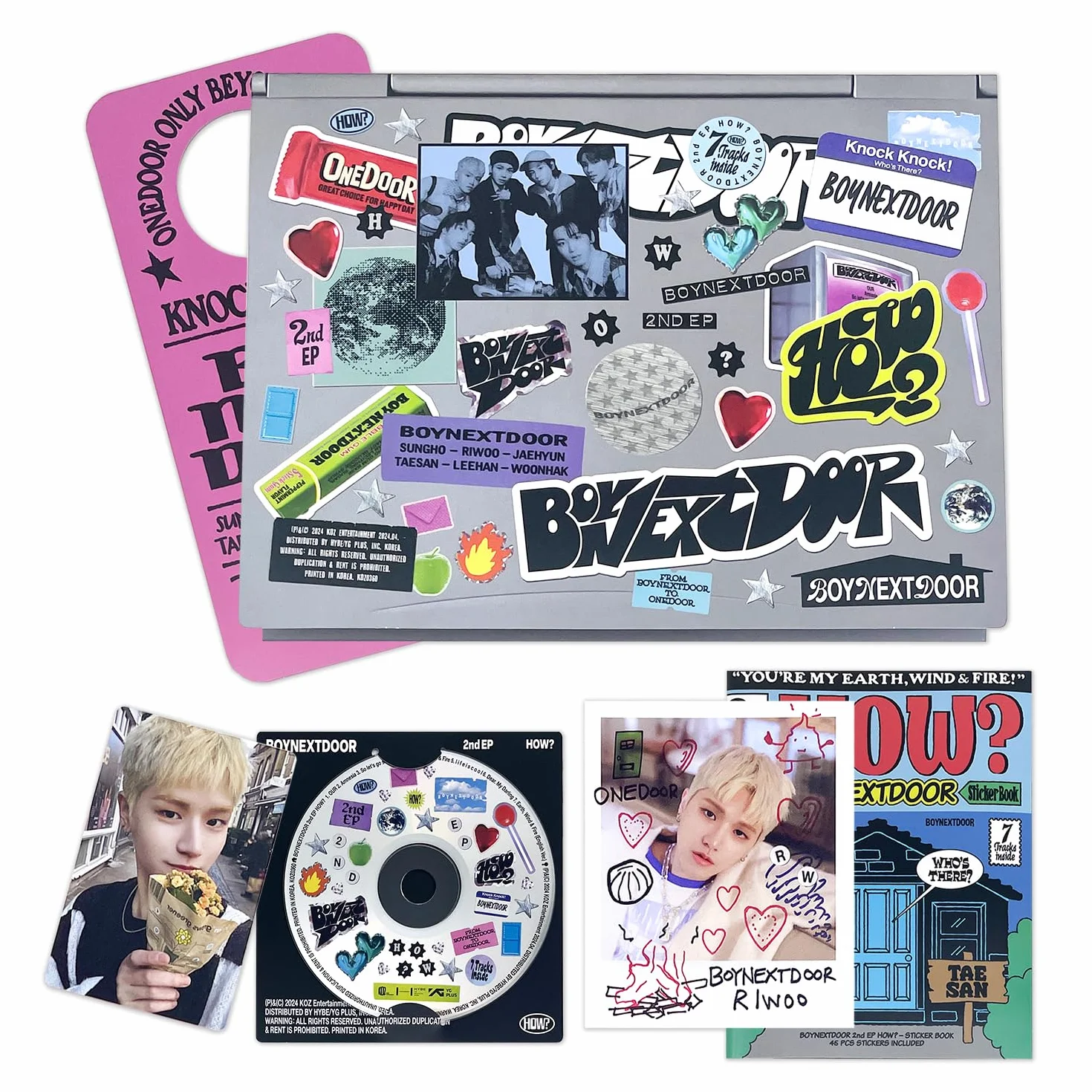 BOYNEXTDOOR - 2nd EP [HOW?] (Sticker Ver.) Sticker Book R + Polaroid + Photocard + Door Hanger + 3 Extra Photocards